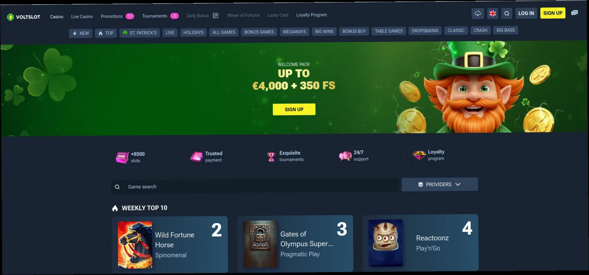 Voltslot Casino Tot €1.000 + 250 Gratis Spins Welkomstbonus